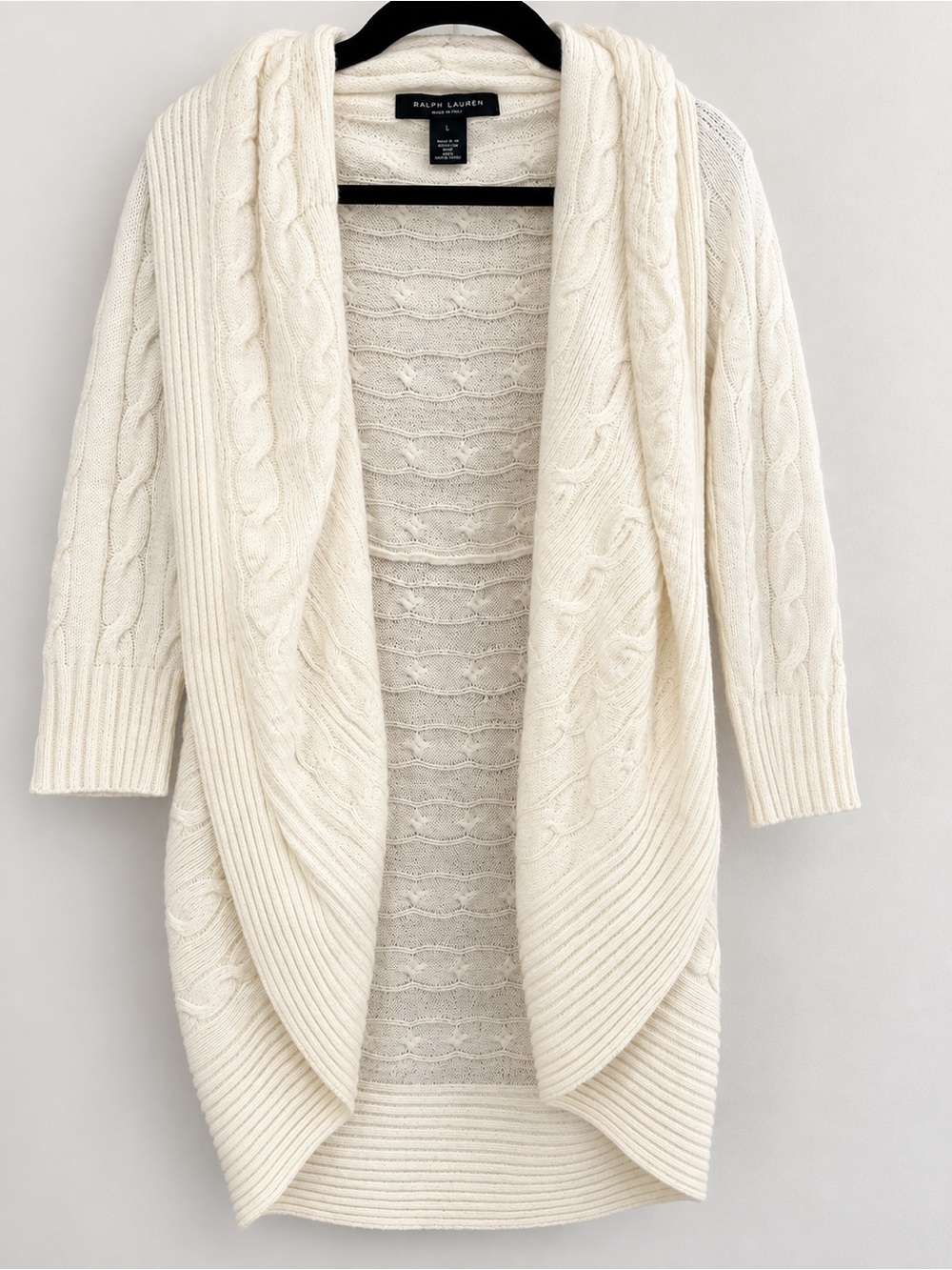 Ralph Lauren Collection 100% Cashmere Circle Cardigan Size L Ivory Italian